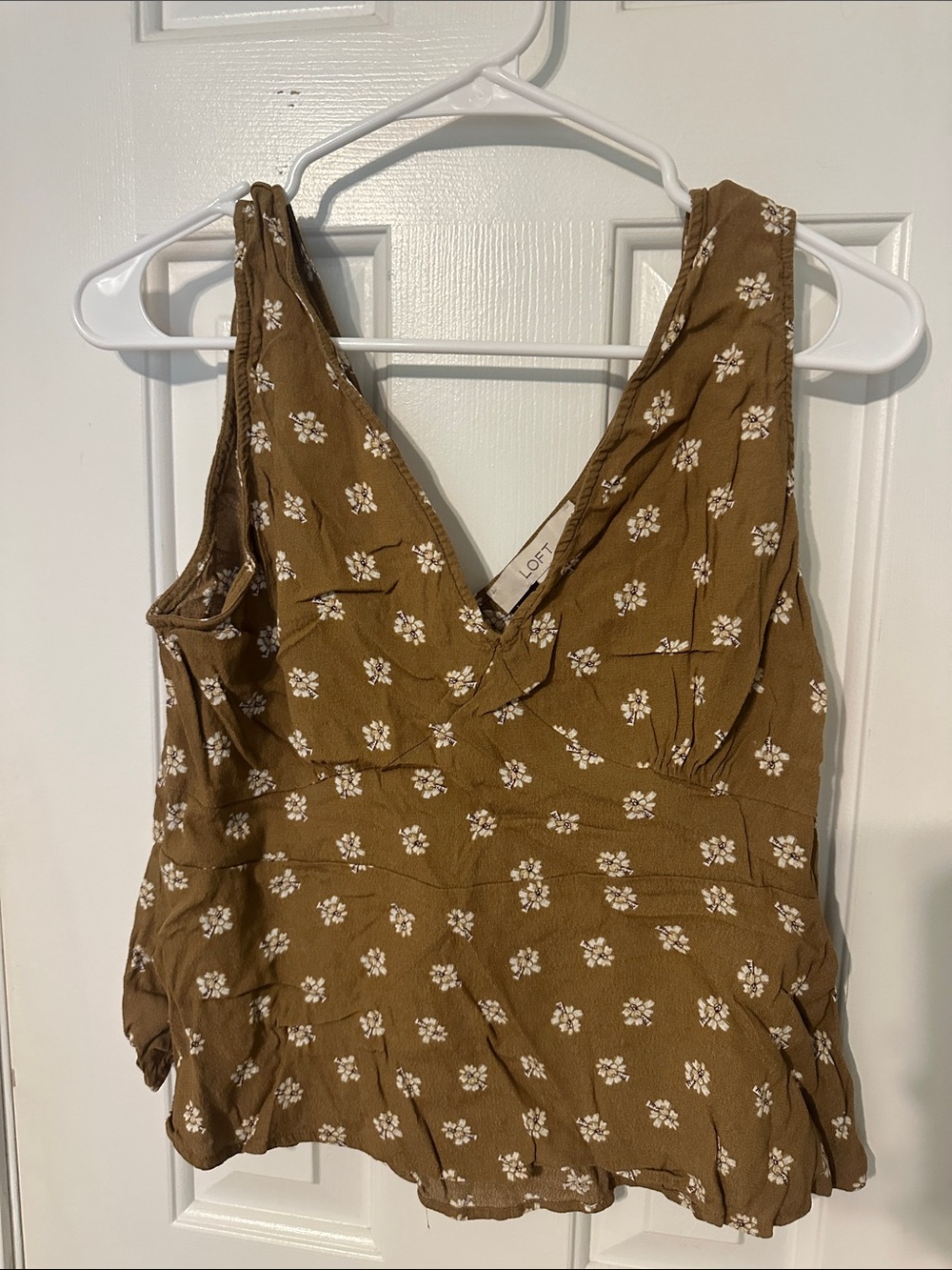 LOFT Olive Brown Floral V-Neck Peplum Camisole
